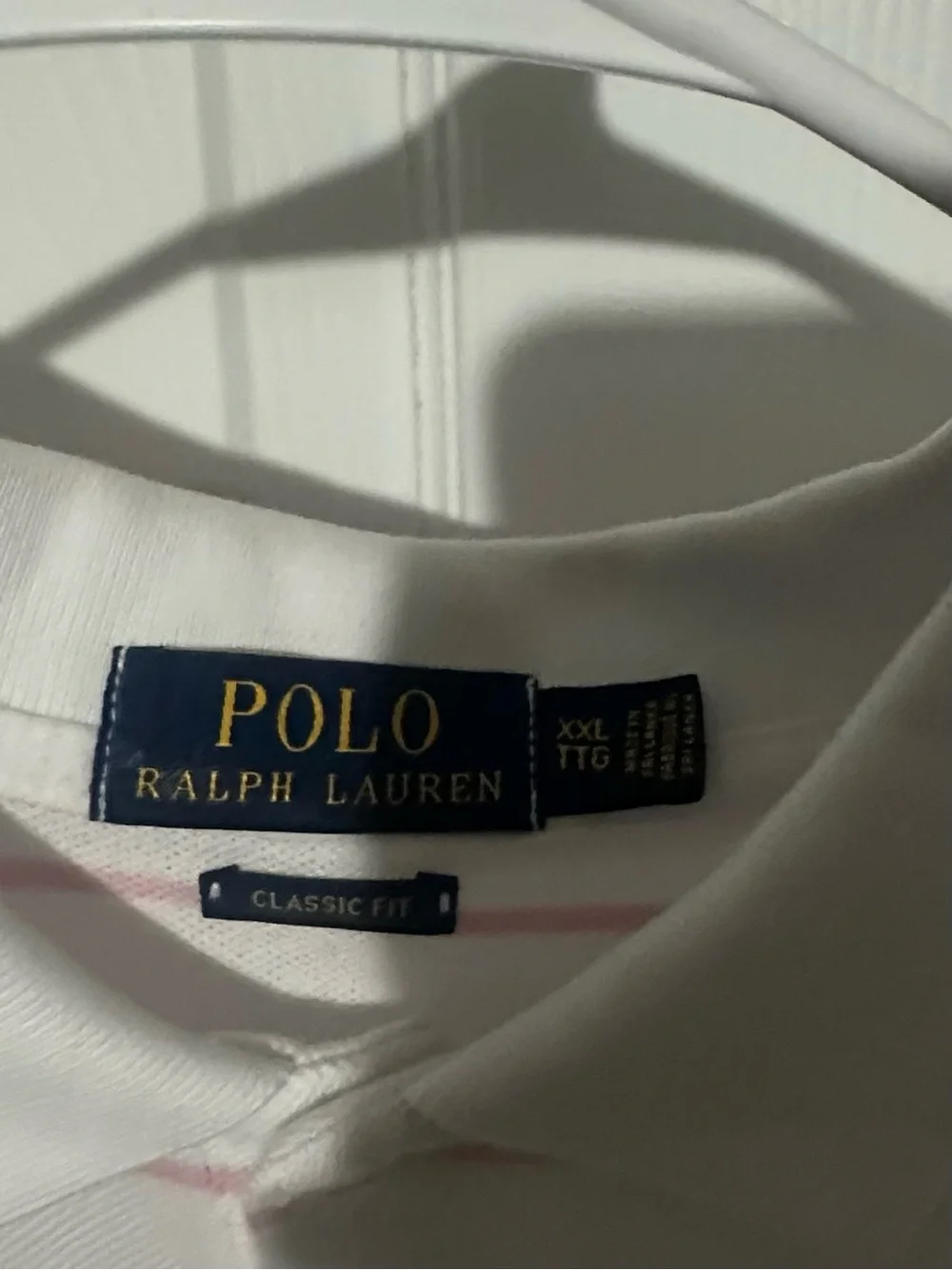 Ralph Lauren White Polo Shirt with Light Pink Stripes